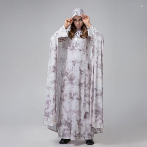 Robes décontractées Femme Tie-Dye Print Party Cosplay Robe Cape Manches Longues Col Rond Pull À Lacets À Capuche Cape Costume