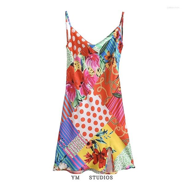 Vestidos casuales Vestido de playa sexy a juego con correas para los hombros con estampado de flores de colores brillantes y viento de viaje para mujer