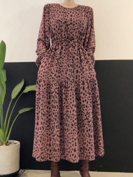 Vestidos casuales Mujer Otoño Estampado de leopardo Midi Vestido de fiesta Suelto Vintage Línea A Moda Vestidos coreanos Mujer Bata de cumpleaños Ropa