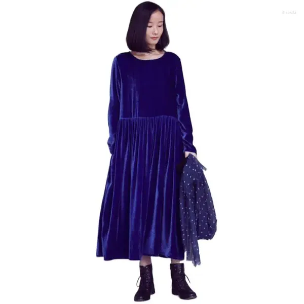 Vestidos casuales mujeres otoño terciopelo vestido largo 2024 invierno vintage suelto femenino maxi vino azul marino negro bata femme vestido longo