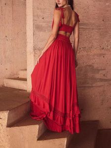 Casual jurken Dames Backless Maxi-jurk Spaghettiband Open rug Uitgesneden Elegante, vloeiende zomerstrand lang