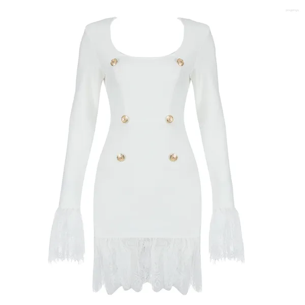 Vestidos casuales Mujeres Vendaje Vestido Sexy Borla Niza Otoño Invierno Fiesta Blanca Bodycon Ropa de manga larga