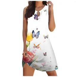 Casual jurken dames strandjurk mode vlinder afdrukken mouwloze backless camisole mini swing voor knielengte