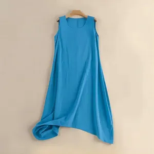 Robes décontractées Femmes Robe de plage Summer Beachwear sans manches longues avec ourlet irrégulier doubles grandes poches pour couleur unie
