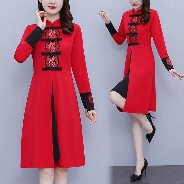 Robes décontractées femmes patchwork noir et rouge