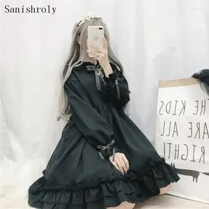 Robes décontractées Femmes Black Ruffles Robe Japon Harajuku Lantern Student Gothic Lolita Kawaii mignon Tie Bow Girl Girl Lo