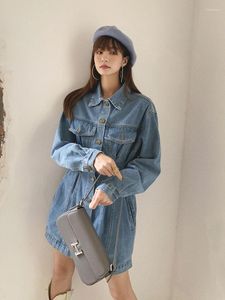 Casual jurken dames blauw sexy club jean jurk met zak vintage enkele rij knopen denim korte mode slanke party mini streetwear