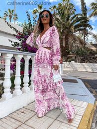 Robes décontractées Femmes Boho Maxi Robe Summer Sexy Vneck Hollow Out Lantern Gleeve Party Club Robes Backless Beach Cover Up Robe Robe Robe 220809 T230601 S63D2