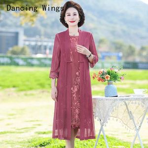 Robes décontractées pour femmes en mousseline de mousseline set d'été 2 pièces mode cardigan veste maman de dentelle élégante noble femme 5xl