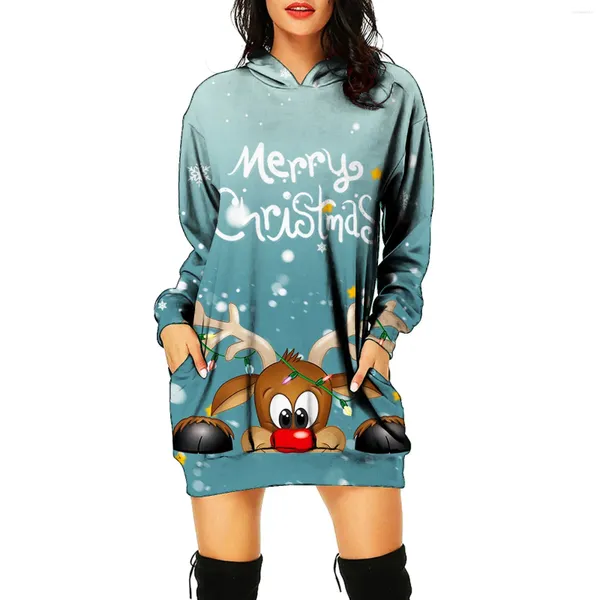 Robes décontractées Femme Carton de Noël Elk imprime