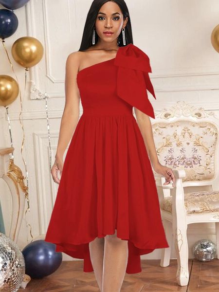 Robes décontractées Femmes Robe de Noël Une épaule Big Bow Party Événement High Low Home Coming Bright Grande Taille Anniversaire Occasion CelebrityCasu