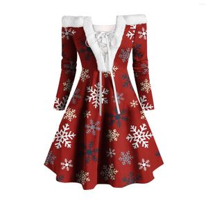 Robes décontractées Femmes Robe de Noël Sexy Hors Épaule Cosplay Costumes Mode Col Fourrure Flocon De Neige Imprimer Fête Automne Hiver Robes