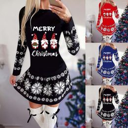 Casual jurken vrouwen kerstfeestje jurk mode herfst winter lange mouw kerstman druk dames mini vestidos 2023