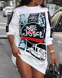 Robes décontractées Vêtements pour femmes Mode Col rond Mini robe surdimensionnée Justice Graphic Print Sweat-shirt à manches longues