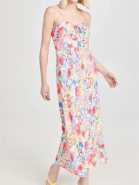 Casual jurken vrouwen kleurrijke bloemen crayon verf sling robe mouwloze viscose drawstring backless vakantie stijl vrouwelijke maxi jurk