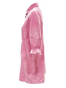 Robes décontractées Femme Robe de chemise en jean 3 4 LANTERIE LAPEUR COLLAR BOUTON MINI BLAIS DE LOBLE BOUCHE BAGGY COTTON COTON CORT