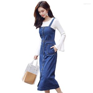 Vestidos casuales Mujeres Denim Vestido sin mangas Primavera Verano Jean Spaghetti Strap Suelto Largo Sundress Ladies Monos Vestidos Y160