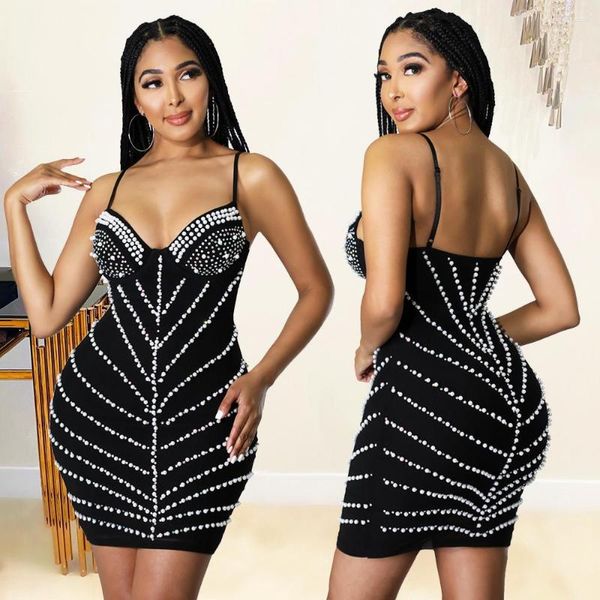 Vestidos casuales Mujeres Diamond Sheer Dress Spaghetti Strap Mini Party Night Clubwear Noche de lujo para ropa de atuendo