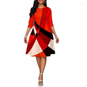 Vestidos casuales Vestido de mujer 2023 Elegante Navidad Imprimir Año Fiesta de noche O-cuello Rojo Chic Fasion Cintura alta A-Line