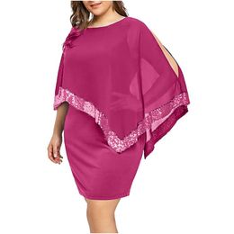 Robes décontractées femmes robe 2023 été grande taille épaule froide superposition asymétrique en mousseline de soie sans bretelles paillettes Ropa MujerCasual