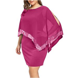 Vestidos casuales Vestido de mujer 2023 Verano de talla grande Hombro descubierto Superposición asimétrica Gasa Sin tirantes Lentejuelas Ropa MujerCasual