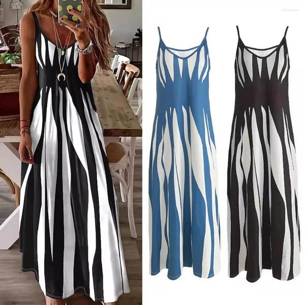 Robes décontractées Femmes Habille de style bohème Maxi avec une couleur de contraste rétro imprime en V décolleté pour les vacances d'été