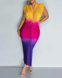 Casual Jurken Dames Jurk Colorblock Ruches Midi 2024 Lente/Zomer Nieuwste Potlood Duik Mouwloos Mager Dagelijks Lange Rok