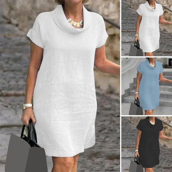 Vestidos casuales Vestidos para mujeres Elegante cuello de bufanda Midi para un metal de color sólido suave con mangas cortas Longitud de la rodilla