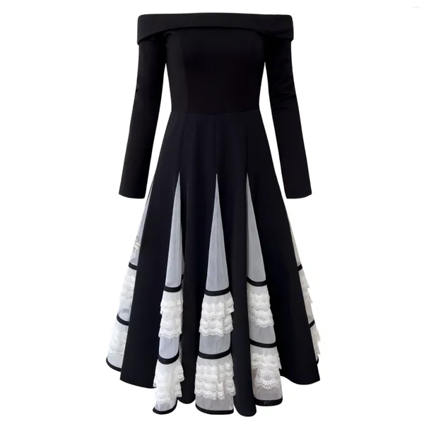 Robes décontractées Femmes Robe Mode Noir Blanc Vintage Fleur Imprimer Fête 2024 Printemps Été En Gros Dropship