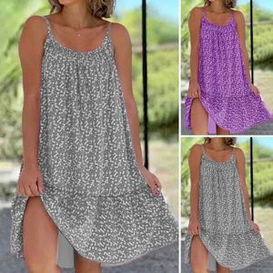 Robes décontractées Femmes Habillons Floral Imprimé patchwork plissé Midi pour les vacances d'été plage A-line O Nec