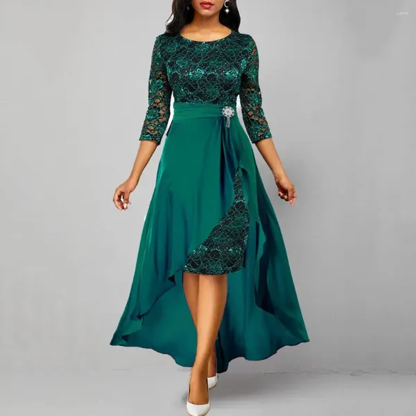 Vestidos casuales Vestido de mujer Falda Conjunto Color Sólido Cintura ajustada Elegante encaje de fiesta con dobladillo de volantes Alto para banquetes