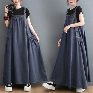 Vestidos casuales Vestido de mujer Sólido Denim Largo Ropa de maternidad suelta 2023 Moda Corea Monos sin camiseta