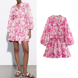 Casual jurken dames kleden zomerse dames geometrische printjurkmode met een riemdrukjurken voor vrouwen high street vrouwelijke kleding 230515