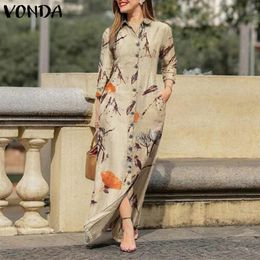 Robes décontractées Femmes Habiller Vonda Spring Tops Butte Butted Up Preted Robes Longue S-5xl Long Manche Floral Print Maxi Femme Vestido