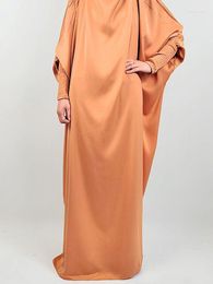 Vestidos casuales Vestido de mujer con pañuelo musulmán Hijab Ramadán suelto Abaya Jibab Gran manga ahumada Llanura Abayas Oración Kaftan Robe