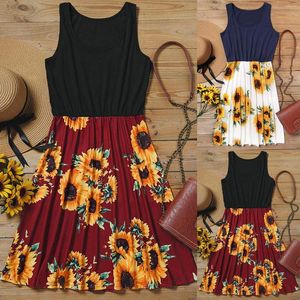 Vestidos casuales Mujeres DressO-Neck Sunflower PrintBeachCasual Loose Dress