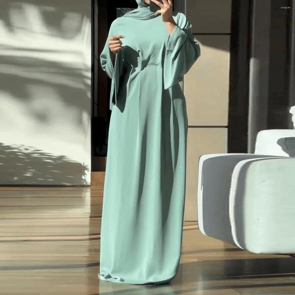 Robes décontractées Femmes Eid Hobe musulmane Abaya Maroc Ramadan Slee de couleur solide Abayas Arab Lot Long Robe Kaftan Islam 2024