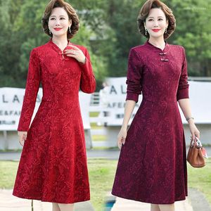 Casual Jurken Vrouwen Elegante A-lijn Jurk Herfst Winter Lady Retro Jacquard Gewaad Femme Vintage Cheongsamr Party Kleding Hoge Kwaliteit