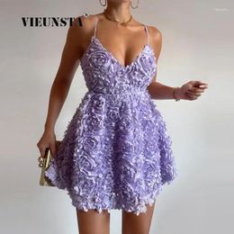 Casual jurken vrouwen elegante appliques mini-jurk mujer zomer sexy spaghetti riem bloemen mode vatbaar lager patchwork-feestje