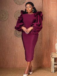 Robes Décontractées Femmes Élégant Bordeaux Robe À Manches Longues Bouffantes Midi Moulante Rétro Chic Dames Fête D'anniversaire Tenues Grande Taille 3XL 4X