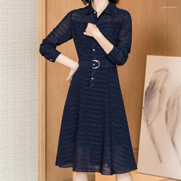 Robes décontractées Femmes Élégante chaîne de robes imprimées à manches longues 2023 Office de mode coréen Lady Vestidos 5Z50