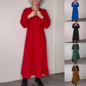 Robes décontractées Femmes Elegant Long Mancheve Loose Plain Maxi avec robe de cocktail arrière