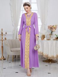 Robes décontractées femmes élégant Maxi 2023 concepteur de luxe à manches longues ceinture en mousseline de soie formelle arabe musulman turc Robe de soirée