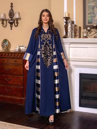 Robes décontractées Femmes Elegant Maxi 2023 Luxury Sequin broderie à manches longues Abaya Muslim Turc Turc Party Party Vestido