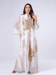 Casual jurken vrouwen elegante maxi 2023 luxe pailletten verbrandende bloemen lange mouw abaya moslim Turkse avondfeest robe Vestido
