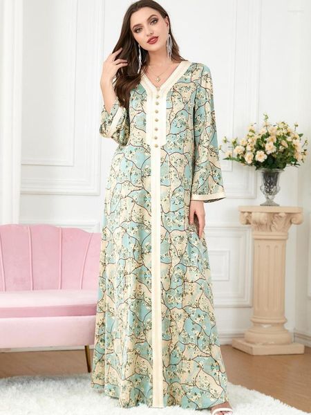 Vestidos casuales mujeres elegante Maxi 2023 lujo manga larga estampado Abaya árabe musulmán turco Formal noche fiesta bata Vestidos