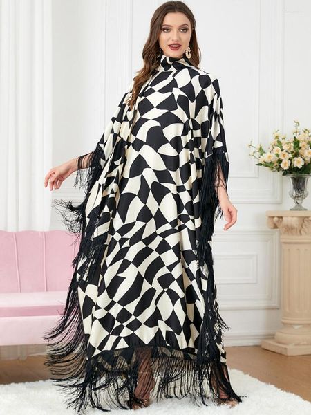 Vestidos casuales mujeres elegante Maxi 2023 primavera Batwing manga larga borla costura Abaya árabe musulmán turco noche fiesta bata