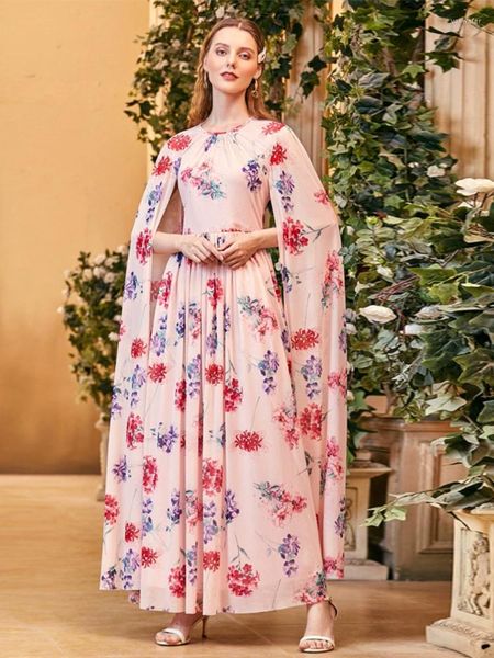 Vestidos casuais femininos elegantes maxi 2023 primavera outono asa de morcego manga longa estampa floral muçulmano turco festa à noite robe vestido