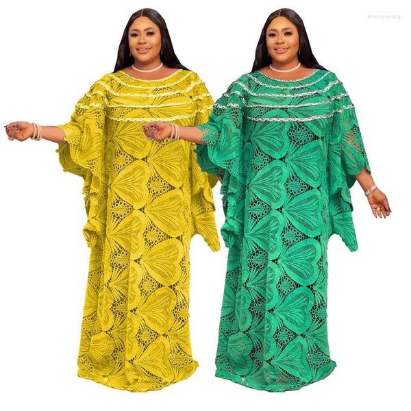 Robes décontractées femmes mode africaine Guipure dentelle tissu Soluble dans l'eau broderie musulman élégant Dashiki Abaya dubaï Boubou robe