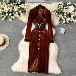 Robes décontractées Femmes Fashion Bodoncone Élégant Velvet Robe à manches longues Single Breasted Notched Party Vestidos Femed Automne Clothes Robe